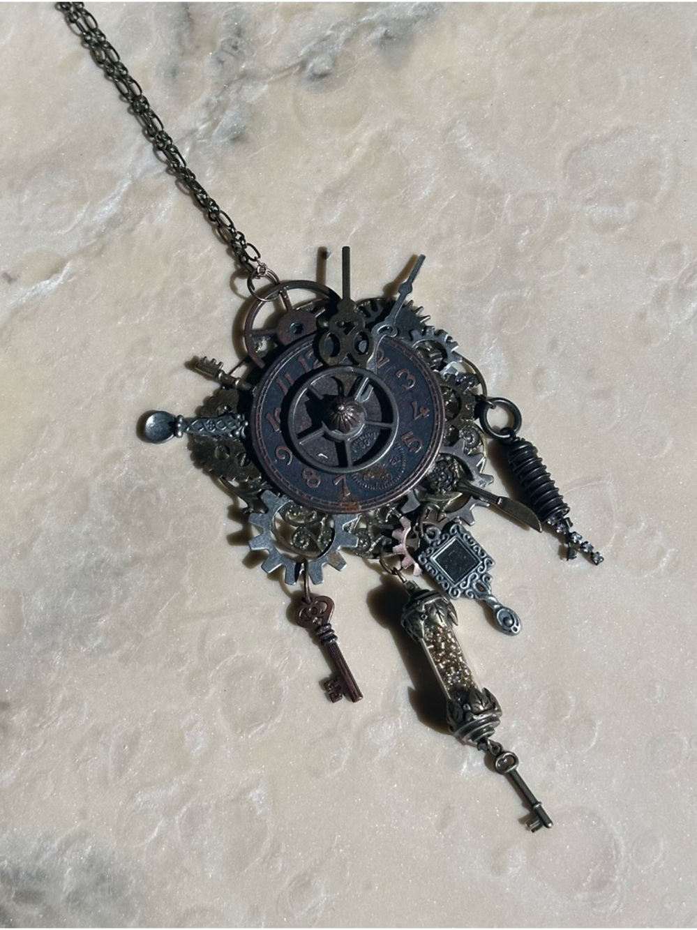 Handmade Steampunk Necklace with Gears, Clocks, and Mirrors – Vintage-Inspired - Picture 4 of 5